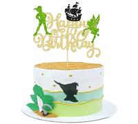 Gyufise 1 décoration de gâteau d'anniversaire Neverland « Happy Birthday » - Motif fée elfe - Ne grandit jamais - Pour fête prénatale sur le thème Neverland - Pour enfants - Garçons et filles - Doré