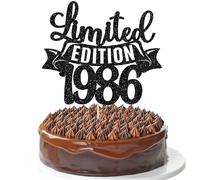 Gyufise 1 décoration de gâteau d'anniversaire noire pailletée « Happy 40th Birthday » en édition limitée 1986 - Fournitures de décoration de gâteau « Cheer to 40 Years » - Décoration de gâteau pour