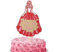 Gyufise 1 décoration de gâteau « Happy Mother's Day » à paillettes avec robe en forme de cœur et inscription « Best Mom » pour femme - Fournitures de décoration de gâteau d'anniversaire - Rouge