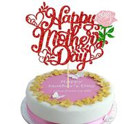 Gyufise 1 décoration de gâteau « Happy Mother's Day » en forme de cœur à paillettes pour femme - Rouge