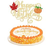 Gyufise 1 lot de décorations de gâteau d'anniversaire en forme de feuille d'érable à paillettes pour l'automne et l'automne sur le thème de la récolte de citrouille - Décorations de gâteau