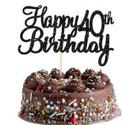 Gyufise 1 lot de décorations de gâteau d'anniversaire « Happy 40th Birthday » à paillettes noires pour 40e anniversaire