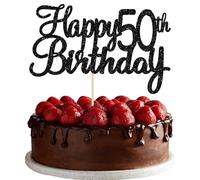 Gyufise 1 lot de décorations de gâteau d'anniversaire « Happy 50th Birthday » - Noires à paillettes - Pour cupcakes - Pour 50e anniversaire