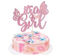Gyufise 1 lot de décorations de gâteau « It's a Girl » avec papillon rose à paillettes pour fête prénatale avec papillon 3D fait à la main pour fête prénatale