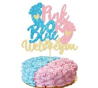 Gyufise 1 lot de décorations de gâteau « We Love You » à paillettes roses ou bleues avec empreintes de pieds pour fête prénatale, révélation du sexe des enfants, garçons et filles