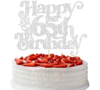 Gyufise Décoration de gâteau d'anniversaire à paillettes « Cheers to 65 Years » pour 65e anniversaire de mariage - Argenté