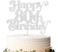 Gyufise Décoration de gâteau d'anniversaire à paillettes « Cheers to 80 Years » pour 80e anniversaire de mariage, fête de mariage, 1 pièce - Argenté