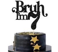 Gyufise Lot de 1 décoration de gâteau d'anniversaire Bruh I'm 7 à paillettes « Happy 7th Birthday » - Décoration de gâteau « It's My 7th Birthday » - Fournitures de fête d'anniversaire de 7 ans - Noir
