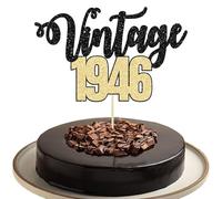 Gyufise Lot de 1 décoration de gâteau d'anniversaire vintage 1946 à paillettes « Happy 80th Birthday » pour hommes et femmes, anniversaire 80, fabuleux et joyeux soixante-dix, noir et doré