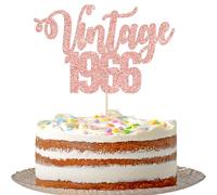 Gyufise Lot de 1 décoration de gâteau d'anniversaire vintage 1966 à paillettes pour 60e anniversaire hommes et femmes, anniversaire 60, fabuleux et Happy Sixty, or rose