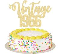 Gyufise Lot de 1 décoration de gâteau d'anniversaire vintage 1966 à paillettes pour 60e anniversaire hommes et femmes, anniversaire 60, fabuleux et Happy Sixty, fournitures de fête (doré)