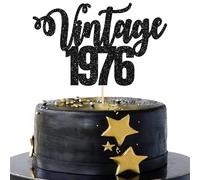 Gyufise Lot de 1 décoration de gâteau d'anniversaire vintage de 1976 à paillettes pour 50e anniversaire hommes et femmes, pour anniversaire 50, fabuleux et joyeux cinquante, noir