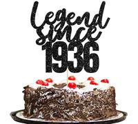 Gyufise Lot de 1 décoration de gâteau « Legend Since 1936 » à paillettes « Seventy Happy 90th Birthday » - Décoration de gâteau pour 90e anniversaire de mariage - Noir