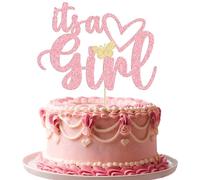 Gyufise Lot de 1 décoration de gâteau rose à paillettes « It's a Girl » pour révéler le sexe de bébé fille pour 1er 2e 3e anniversaire