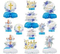 Gyufise Lot de 12 centres de table en nid d'abeille bleu floral pour baptême, fête chrétienne, décoration de table pour révélation du sexe