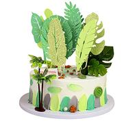 Gyufise Lot de 16 décorations de gâteaux en forme de feuilles tropicales à paillettes, feuilles de palmier, feuilles vertes de forêt, cupcakes, plantes tropicales, anniversaire, jungle, hawaïen,