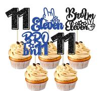 Gyufise Lot de 24 décorations de cupcakes à paillettes « Brother I'm 11 » - Décoration de gâteau d'anniversaire pour garçons à 11 ans