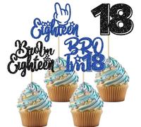 Gyufise Lot de 24 décorations de cupcakes à paillettes « Brother I'm 18th Birthday » - Décoration de gâteau d'anniversaire pour garçons à 18 ans