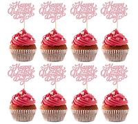 Gyufise Lot de 24 décorations de cupcakes à paillettes « Happy Valentine's Day » - Motif « Sweet Love Be Mine » - Pour la Saint-Valentin, les fêtes d'anniversaire - Rose