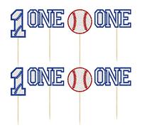 Gyufise Lot de 24 décorations de cupcakes à paillettes pour 1er anniversaire de baseball - Décorations pour cupcakes sur le thème des sports de baseball - Fournitures de fête prénatale