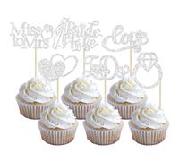 Gyufise Lot de 24 décorations de cupcakes « Bride to Be » argentées à paillettes avec inscription « I Do Love » en forme de cœur Miss To Mrs - Décorations de gâteau pour mariage, fiançailles, enterrement de vie de jeune fille