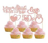 Gyufise Lot de 24 décorations de cupcakes « Bride to Be » en or rose à paillettes avec cœur « I Do Love » pour fête prénuptiale, mariage, fiançailles, enterrement de vie de jeune fille