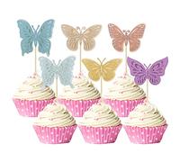 Gyufise Lot de 24 décorations de cupcakes en forme de papillon creux 3D à paillettes multicolores - Décoration pour cupcakes sur le thème des papillons - Pour anniversaire de mariage, fête prénatale, fête d'anniversaire