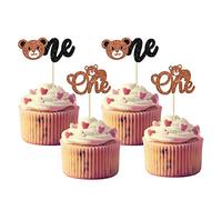 Gyufise Lot de 24 décorations de cupcakes en forme d'ours à paillettes pour premier anniversaire, fête prénatale, fête d'anniversaire d'enfants