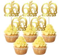 Gyufise Lot de 24 décorations de cupcakes « Happy 60th Birthday » - 60 Fabulous - Décoration de gâteau pour 60e anniversaire - Fournitures de décoration de fête - Doré