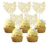 Gyufise Lot de 24 décorations de cupcakes « Happy Mother's Day » à paillettes en forme de cœur et de rose - Pour fête des mères - Décoration de gâteau pour femme - Fournitures de fête d'anniversaire