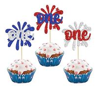 Gyufise Lot de 24 décorations de cupcakes patriotiques pour premier anniversaire - Thème du jour de l'indépendance nationale américaine - Thème du 1er anniversaire