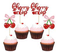 Gyufise Lot de 24 décorations de cupcakes « She's The Cherry On Top » à paillettes - Pour fête prénatale, fête prénatale, mariage, fête d'anniversaire, décoration de gâteaux