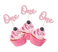 Gyufise Lot de 24 décorations de gâteau pour 1er anniversaire Rose pailleté