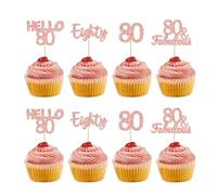 Gyufise Lot de 24 décorations pour cupcakes 80e anniversaire Or rose 80 et fabuleux cupcakes