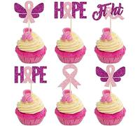 Gyufise Lot de 24 décorations pour cupcakes à paillettes pour la lutte contre le cancer du sein, motif papillon, lutte contre l'espoir, croyance, ruban rose pour décoration de gâteaux de fête (violet)