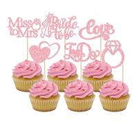 Gyufise Lot de 24 décorations pour cupcakes « Bride to Be » avec inscription « I Do Love » - Rose à paillettes - Pour mariage, fiançailles, enterrement de vie de jeune fille