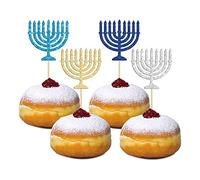 Gyufise Lot de 24 décorations pour cupcakes Hanoukka - Décorations scintillantes pour cupcakes - Pour anniversaire juif - Fournitures de décoration de fête