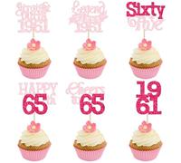 Gyufise Lot de 24 décorations pour cupcakes « Happy 65th Birthday » « Hello Sixty Five Legend Since 1961 » - Décorations de gâteaux « Cheers to 65 Years » - Fournitures de fête - Rose rouge
