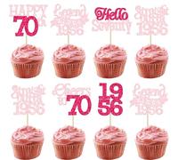 Gyufise Lot de 24 décorations pour cupcakes « Happy 70th Birthday » « Hello Seventy Legend Since 1956 » - Décorations de gâteaux « Cheers to 70 Years » - Fournitures de fête d'anniversaire - Rose