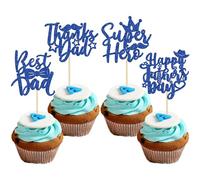 Gyufise Lot de 24 décorations pour cupcakes « Happy Father's Day » à paillettes bleues pour fête des pères