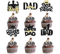Gyufise Lot de 24 décorations pour cupcakes « Happy Father's Day » à paillettes - Moustache - Super #1 Dad Best Dad - Outil de construction pour cupcakes - Pour fête des pères - Noir