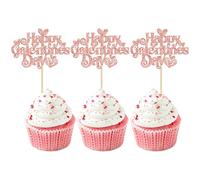 Gyufise Lot de 24 décorations pour cupcakes « Happy Galentine's Day » à paillettes en forme de cœur « Happy Valentine's Day » - Pour fête d'anniversaire sur le thème de la Saint-Valentin - Or rose