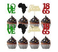 Gyufise Lot de 24 décorations pour cupcakes « Happy Juneteenth » - Noires - Pour le mois de l'Histoire du juin