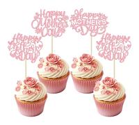 Gyufise Lot de 24 décorations pour cupcakes « Happy Mother's Day » à paillettes en forme de cœur avec inscription « Best Mom » - Décorations de gâteaux pour femme, anniversaire, fête des mères - Rose