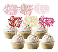 Gyufise Lot de 24 décorations pour cupcakes « Happy Mother's Day » à paillettes en forme de cœur et inscription « Best Mom » - Décorations de gâteaux pour femme, anniversaire, fête des mères