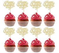 Gyufise Lot de 24 décorations pour cupcakes « Happy Valentine's Day » à paillettes - Sweet Love Be Mine - Pour la Saint-Valentin, les fêtes d'anniversaire - Doré