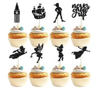 Gyufise Lot de 24 décorations pour cupcakes « Never Grow Up » - Étoile pailletée Neverland P Pan - Contes de fées de nuit - Elfe - Décoration de gâteau pour fête prénatale - Fournitures de fête
