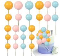 Gyufise Lot de 30 boules de décoration de gâteau en forme de boule en mousse - Mini ballons - Décorations de gâteau pour mariage, fête d'anniversaire - Jaune, rose, vert