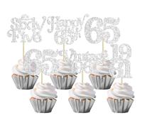 Gyufise Lot de 30 décorations de cupcakes à paillettes vintage 1961 Cheers to 65 Fabulous Sixty Five pour 65e anniversaire de mariage - Argenté