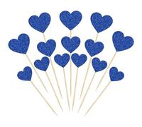Gyufise Lot de 30 décorations de cupcakes en forme de cœur bleu foncé à paillettes pour la Saint-Valentin, mariage, fiançailles, fête prénuptiale, fête d'anniversaire